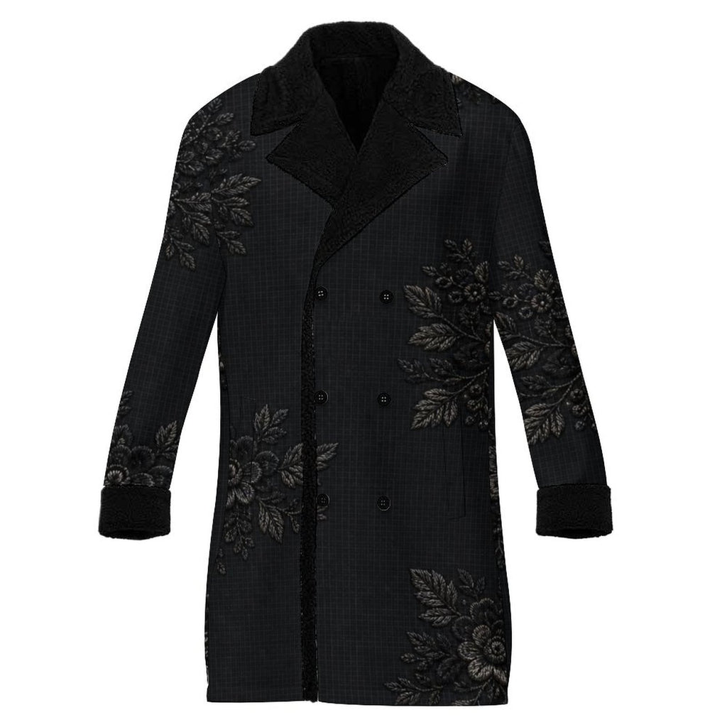 A Rich and Rich Men's Black Floral Double Breasted Coat