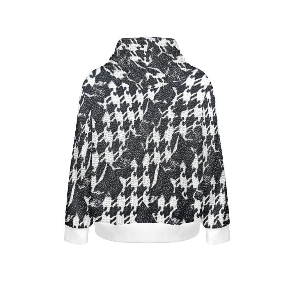 R&RH Black and White Checker Men's Long Sleeve Hoodie with White Trim