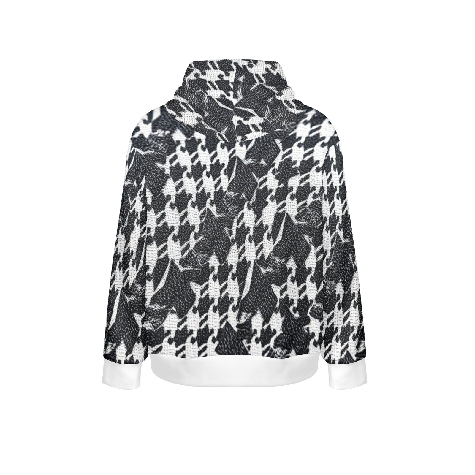 R&RH Black and White Checker Men's Long Sleeve Hoodie with White Trim
