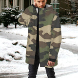 Camouflage green mid-length men's hooded coat with zip closure and fleece lining — alternate view