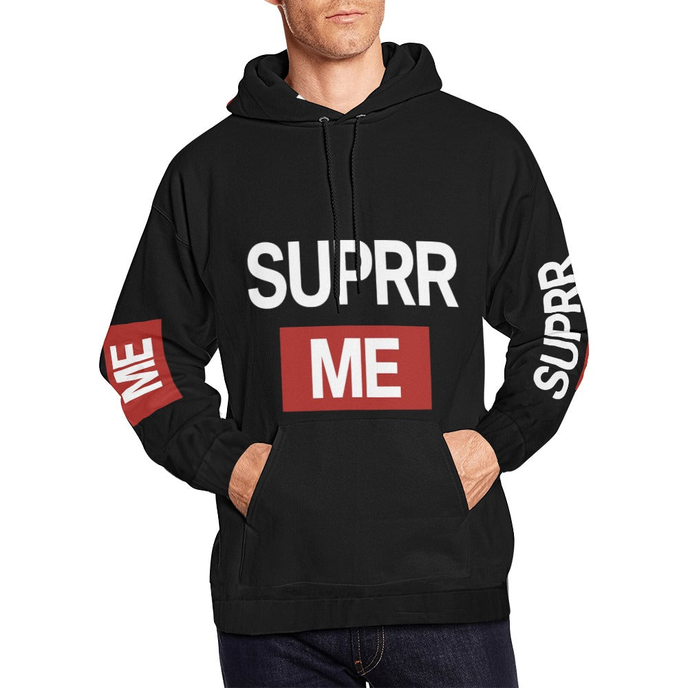 Rich and Rich SUPRR ME Men's Black Hoodie front view on model