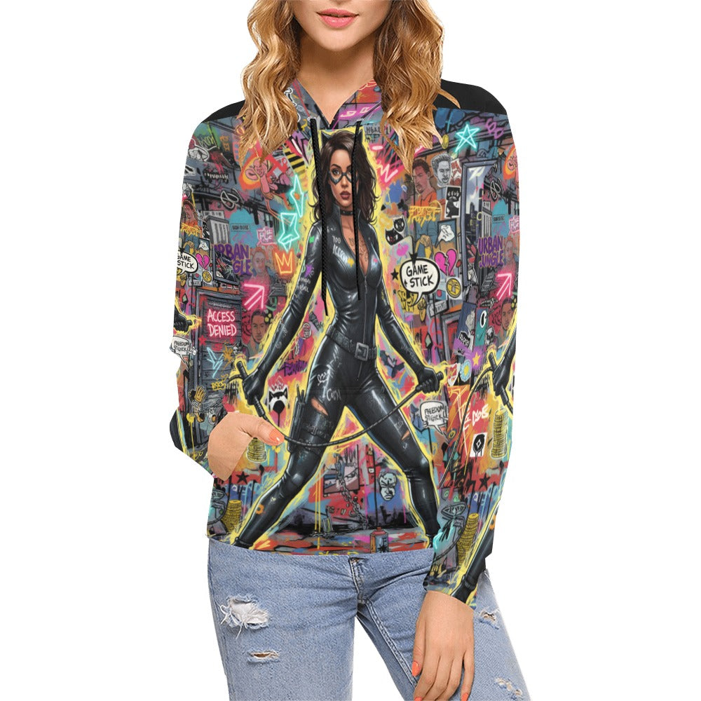 Rich and Rich Women’s Multicolor Caricature Hoodie showcasing vibrant artistic print