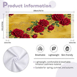 Mustard yellow designer scarf with large crimson roses, gold vine detailing and tassel fringe — additional view 8