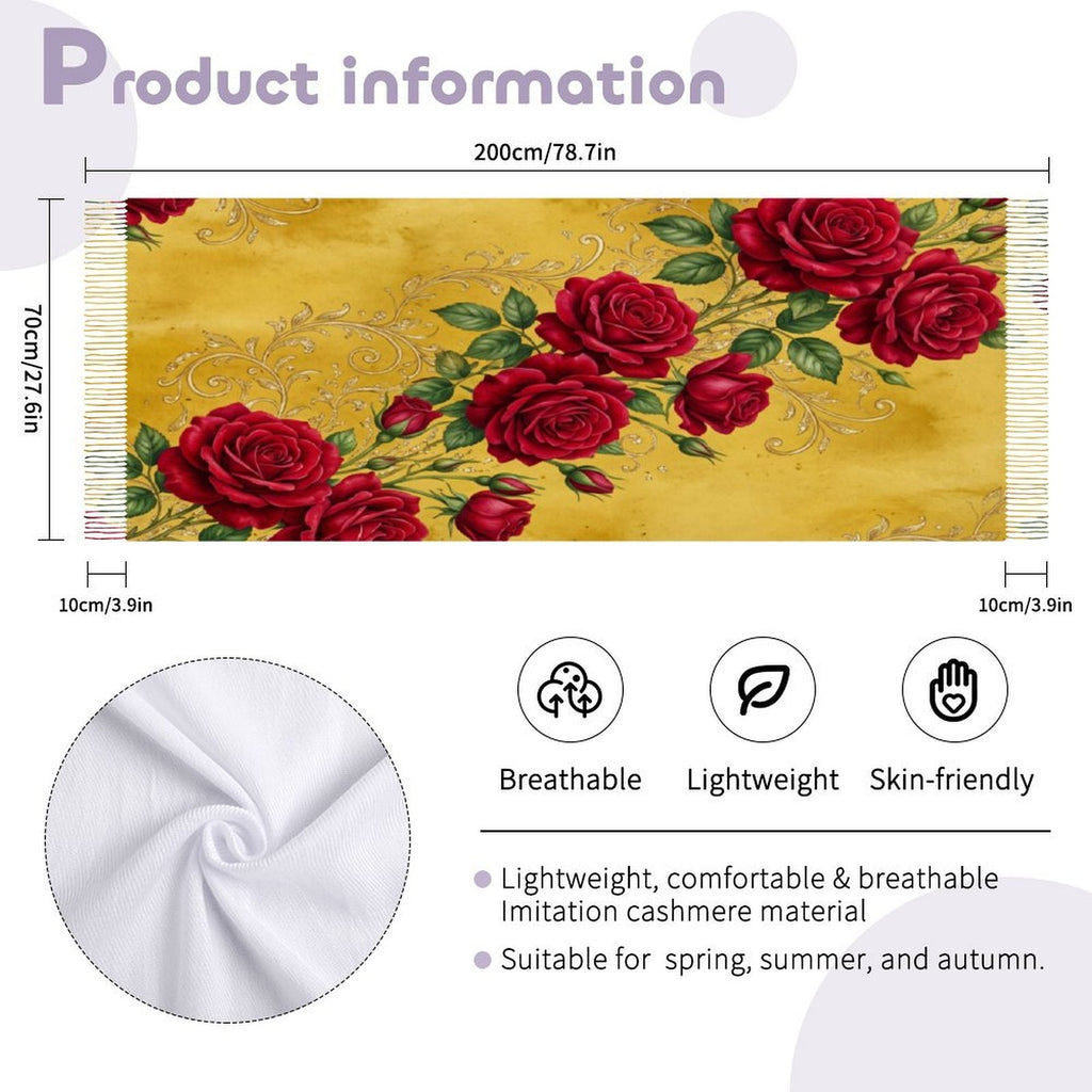 Rich and Rich Women's Golden Rose Elegance Designer Tassel Scarf | Luxury Mustard Yellow Rose Fashion Wrap