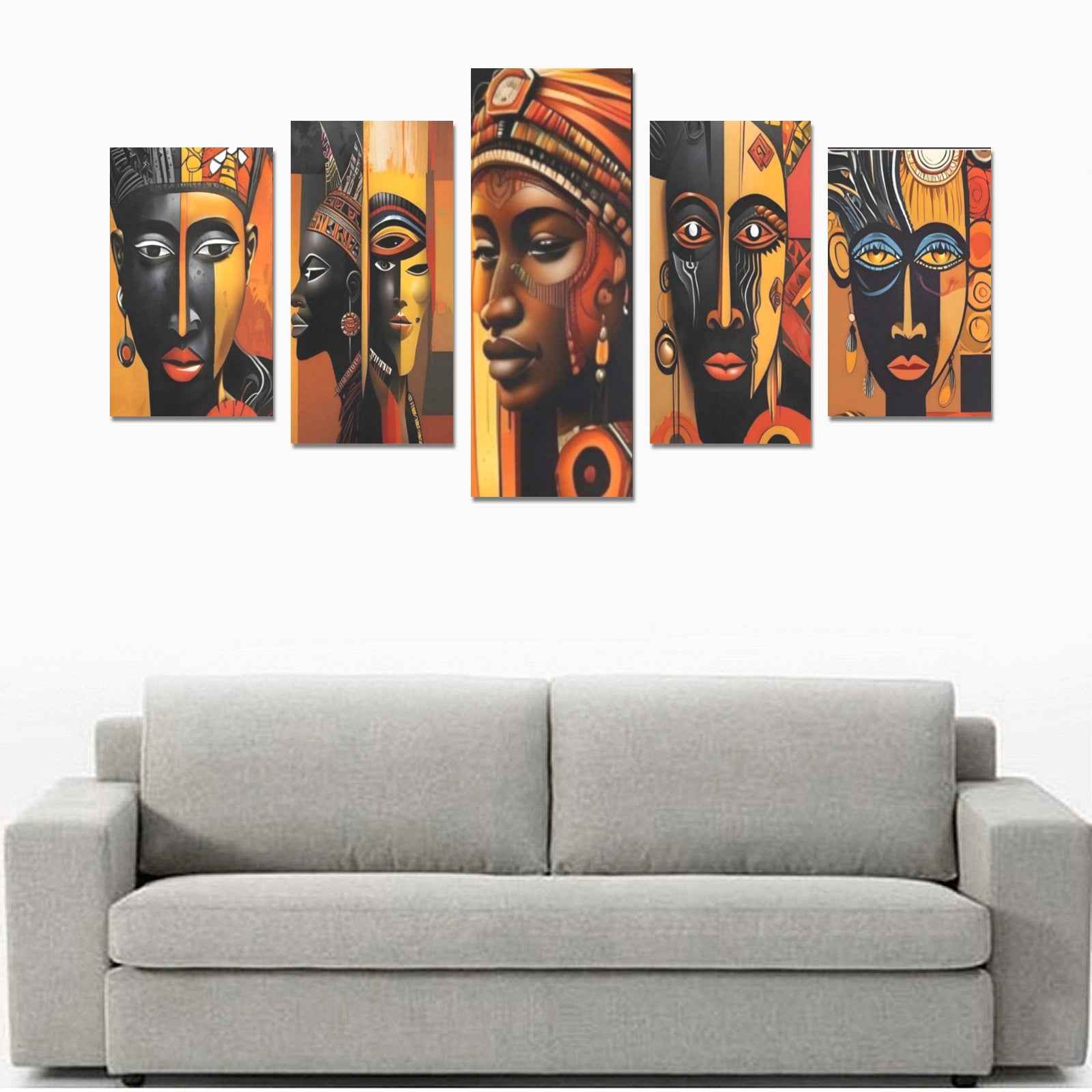Set of tribal design canvas prints in multiple panels, unframed and rolled, various sizes