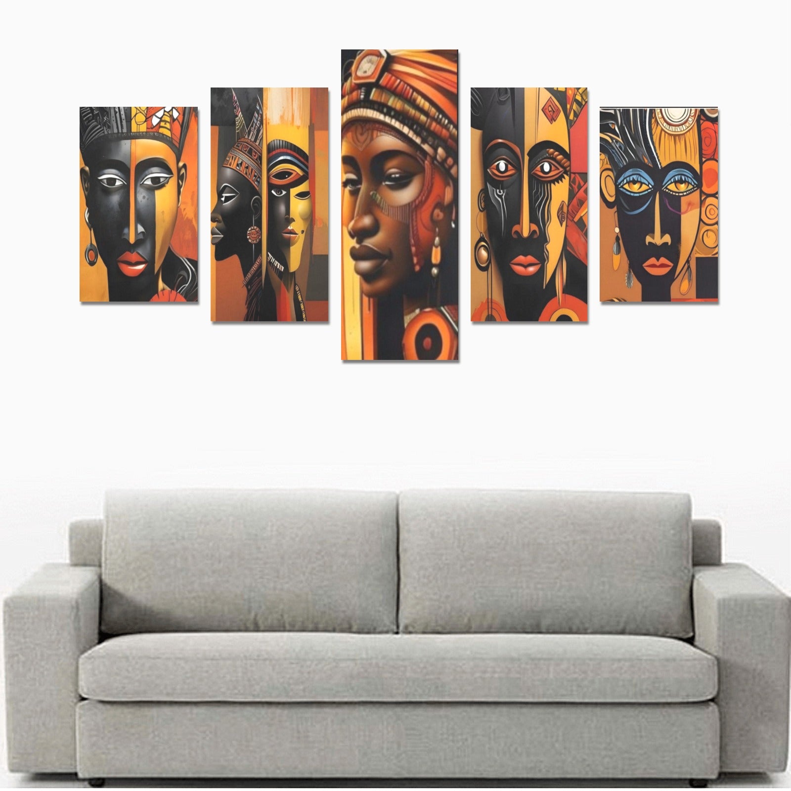 R&RH Tribal multi-panel canvas art print set with tribal patterns, unframed