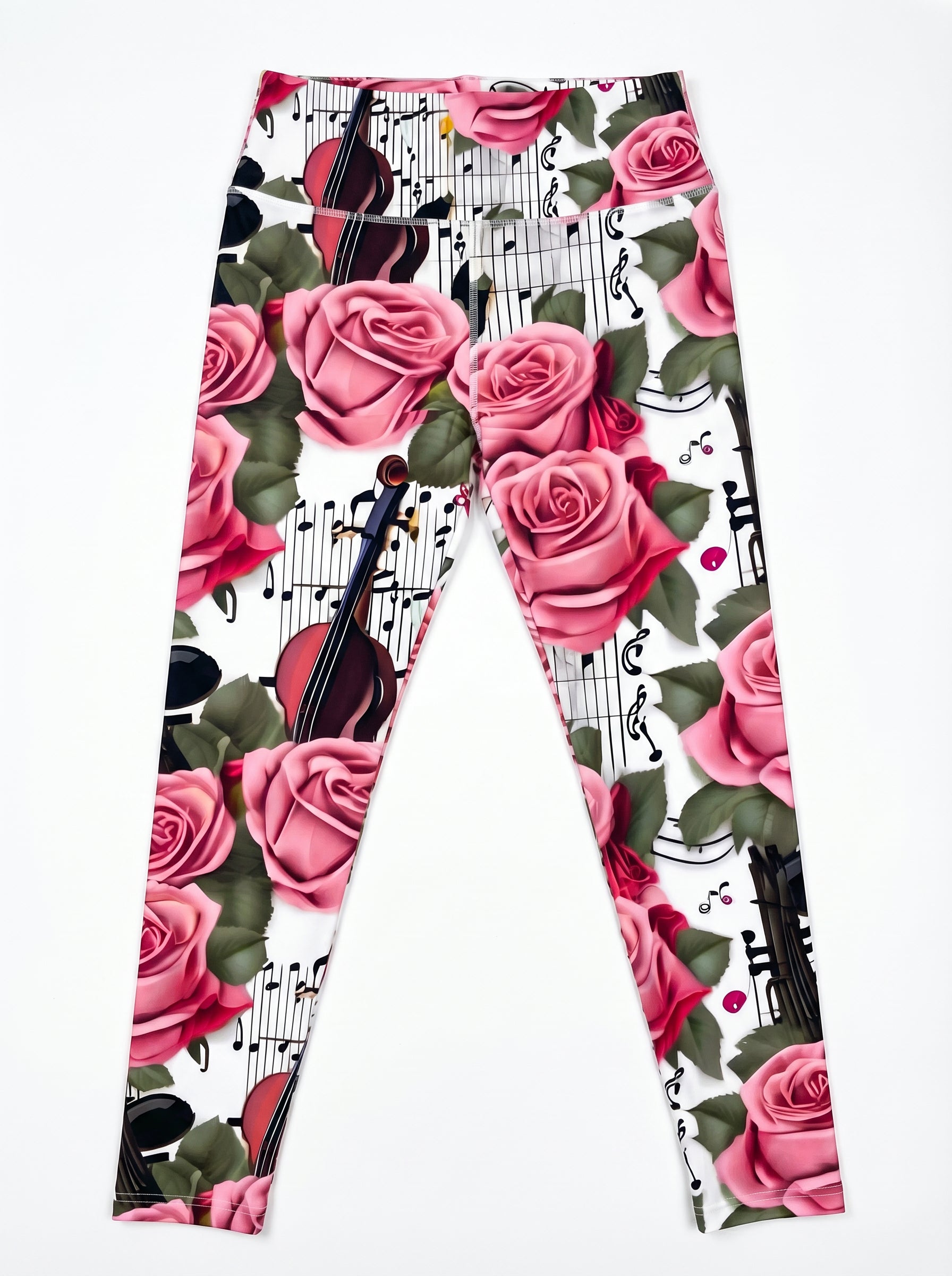 Rich & Rich Roses Violin Music Notes All-Over Print Leggings flat mockup