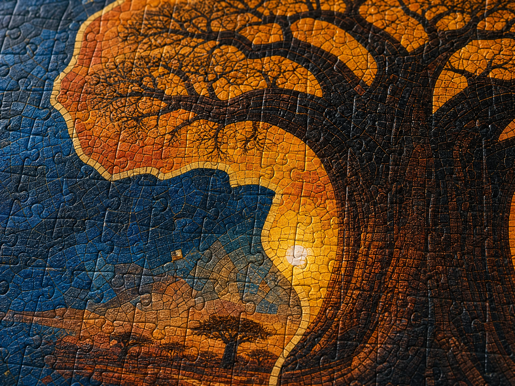 AncientCraft — The Baobab Tree of Life | 1000-Piece Wooden African Mosaic Jigsaw Puzzle