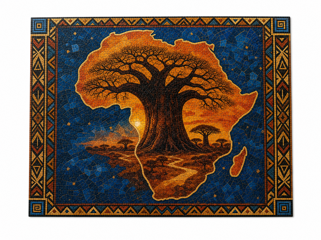 AncientCraft — The Baobab Tree of Life | 1000-Piece Wooden African Mosaic Jigsaw Puzzle