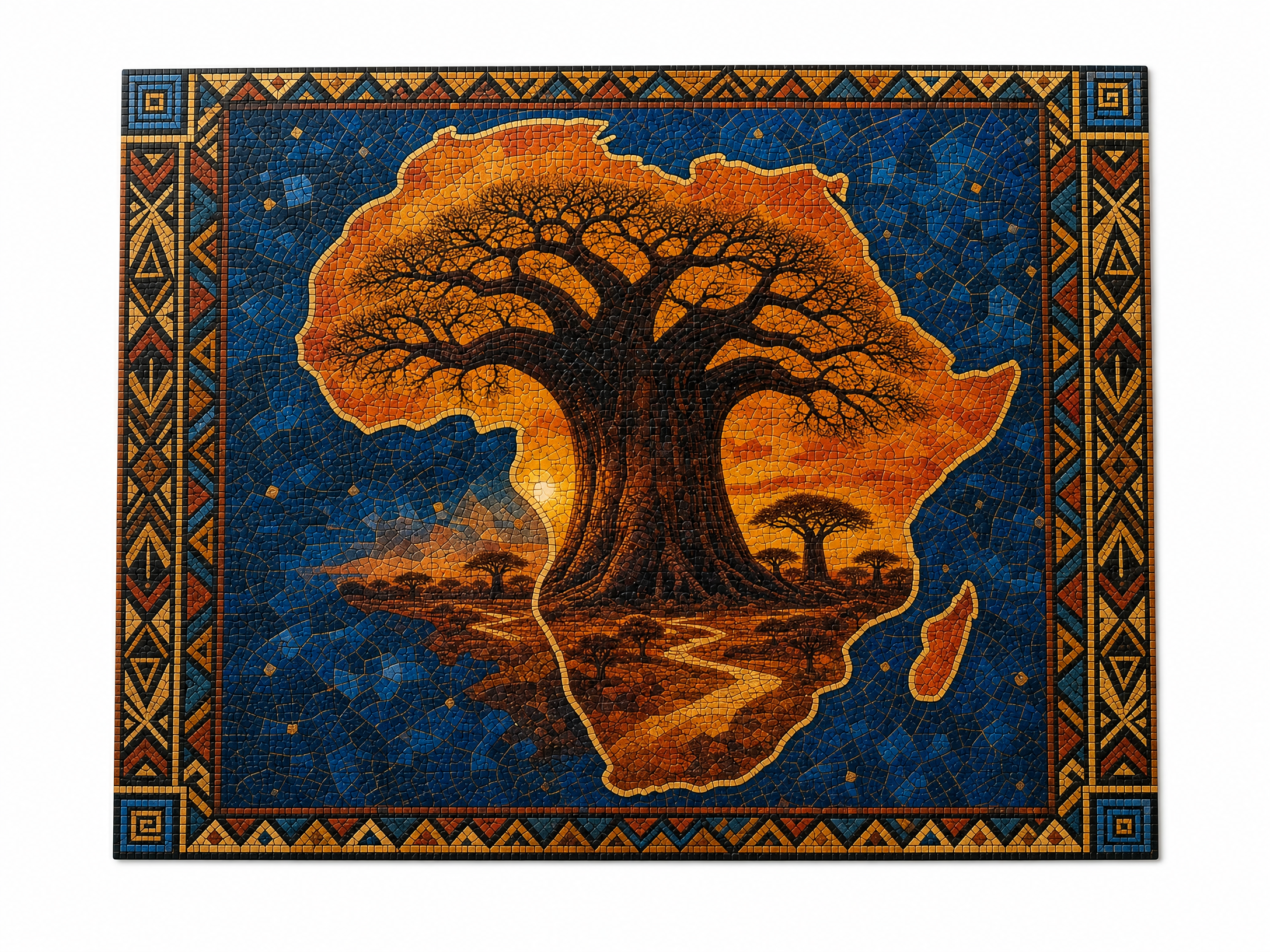 AncientCraft — The Baobab Tree of Life | 1000-Piece Wooden African Mosaic Jigsaw Puzzle