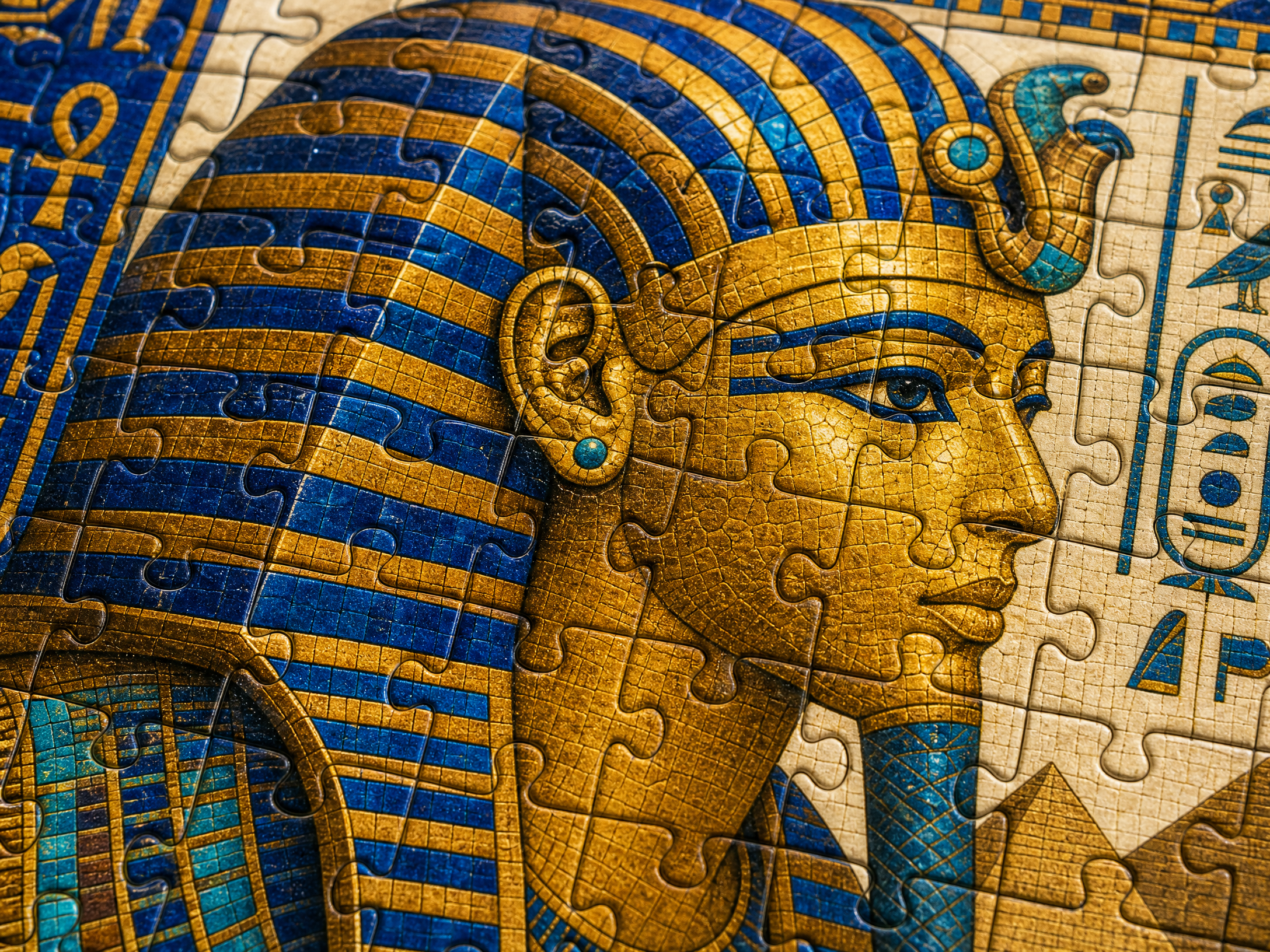 AncientCraft — The Golden Pharaoh | 1000-Piece Wooden Egyptian Mosaic Jigsaw Puzzle