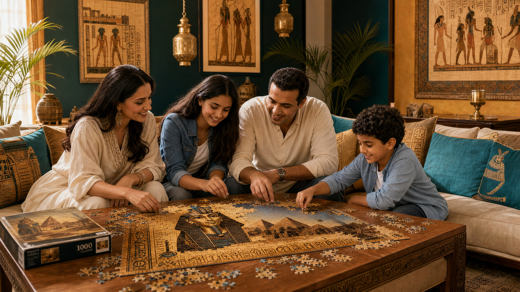 AncientCraft — The Golden Pharaoh | 1000-Piece Wooden Egyptian Mosaic Jigsaw Puzzle