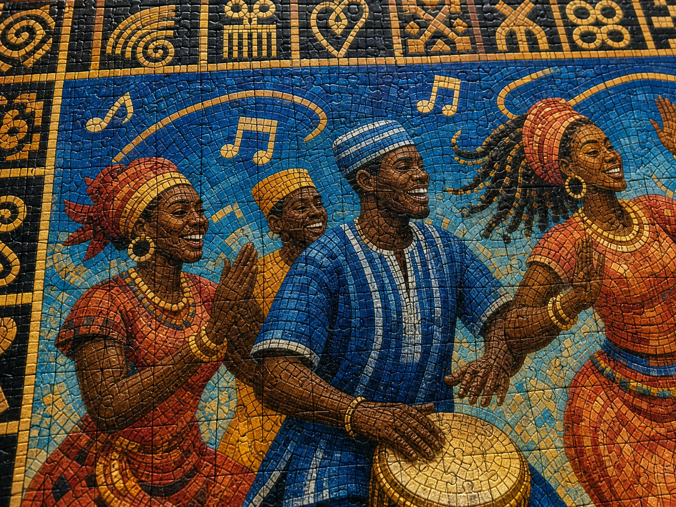 AncientCraft — The Rhythm: Juba Dance | 1000-Piece Wooden West African Mosaic Jigsaw Puzzle