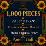 1000-piece wooden mosaic puzzle with figures raising a Juneteenth flag in red, black, and green — side view