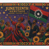 1000-piece wooden mosaic puzzle with figures raising a Juneteenth flag in red, black, and green — rear view