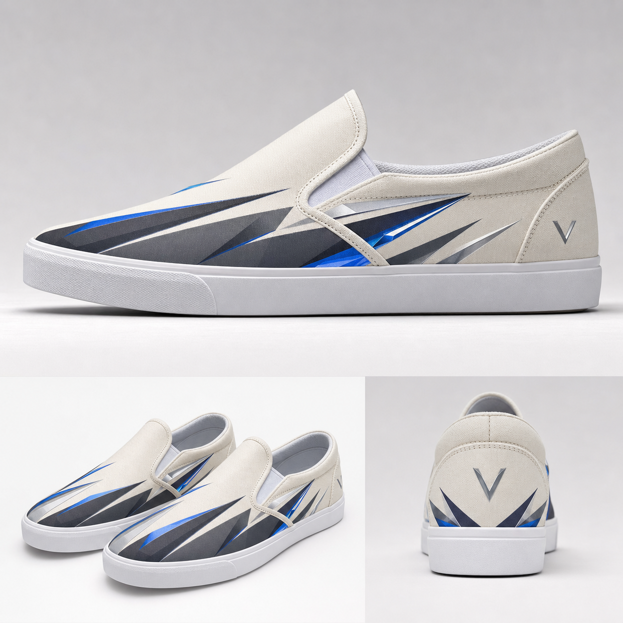 Vertex Prism Signal Slip-On Shoe Slip-On Shoe in off-white with charcoal geometric Vertex menswear design