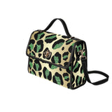 Waterproof emerald print canvas shoulder bag with PU leather handles and adjustable straps — side view