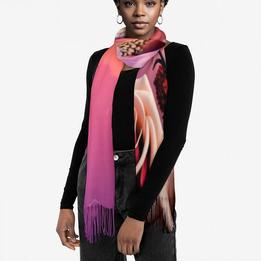 R&RH Birds Tassel Purple Scarf made of soft imitation cashmere with decorative bird tassels