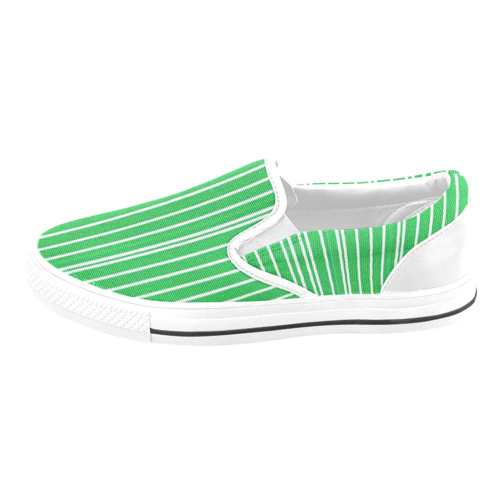 Men's green pinstripe canvas slip-on sneakers with elastic goring and rubber outsole — additional view 11