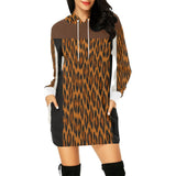 Oversized black and white animal print hoodie dress with hood, long sleeves and deep pockets