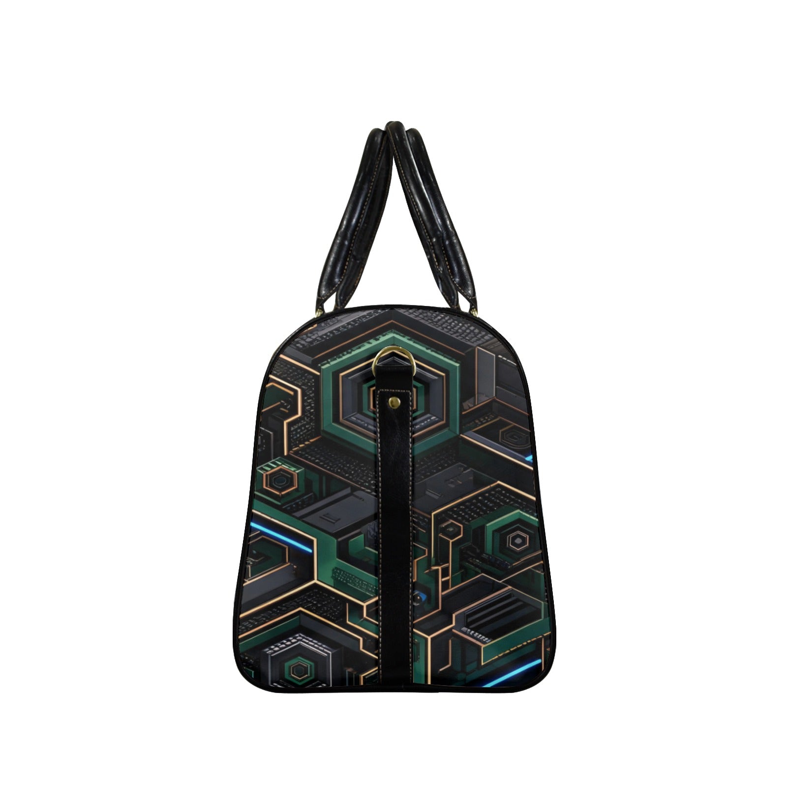 Rich and Rich Green Fractal Evolution PU Leather Travel Bag | Gym, Weekend & Carry-On Duffel Bag