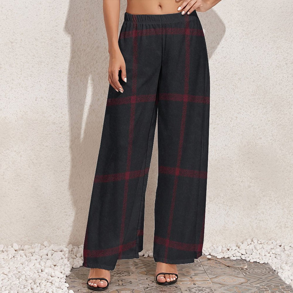 Rich and Rich Red and Gray Checker Women's Wide-Leg Pants on model