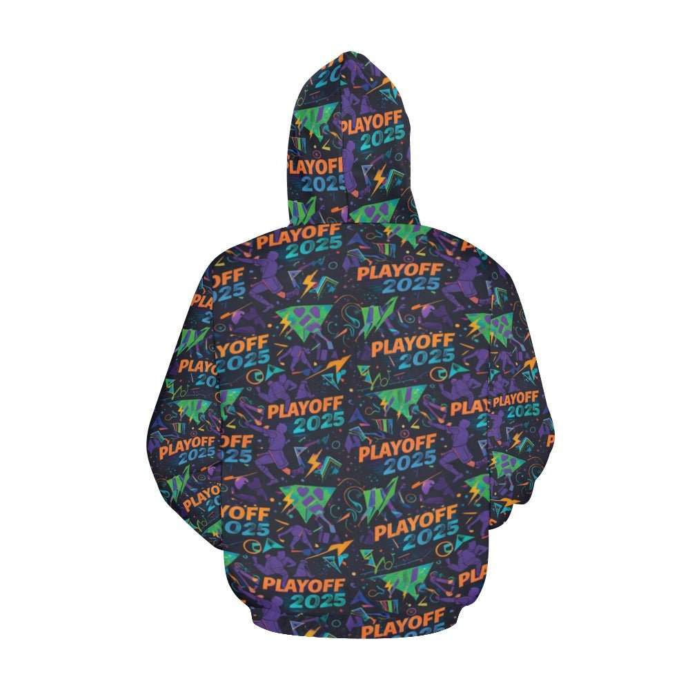 Women's black heavyweight hoodie with taped neck, ribbed cuffs, and kangaroo pocket fringes — side view