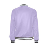 Violet all-over print women's bomber jacket with ribbed collar and pouch pockets — product detail