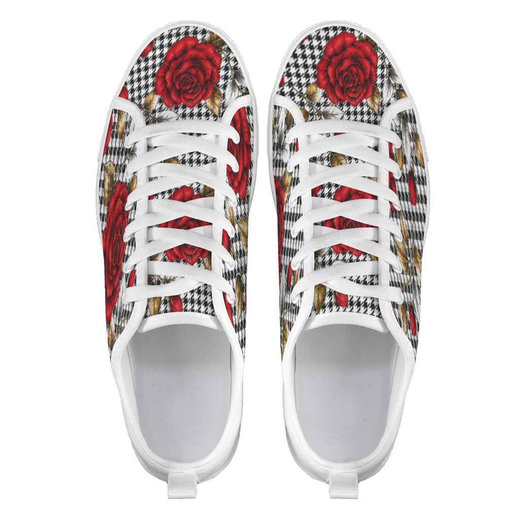 Rich and Rich Red Rose Houndstooth Low Top Women's Sneakers