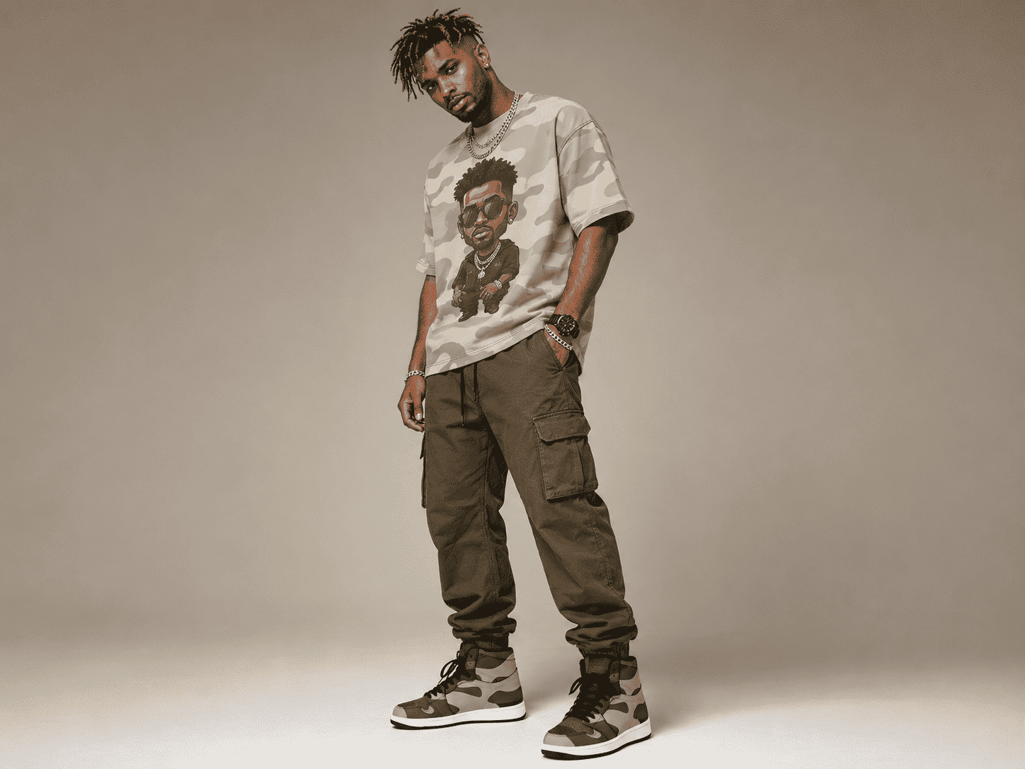 Camo green high-top men's sneakers with synthetic leather panels and rubber outsole — additional view 10