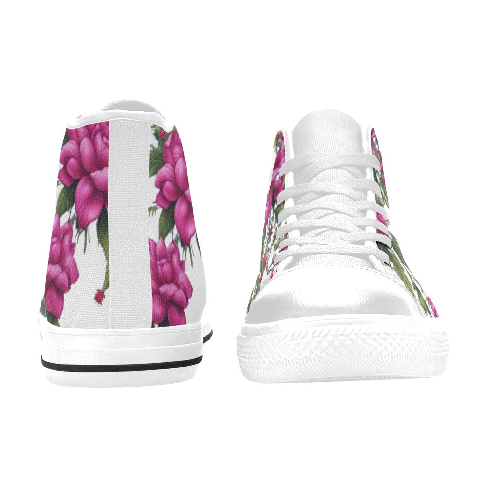 R&RH Fushia Roses women's high top canvas sneakers with vibrant floral design
