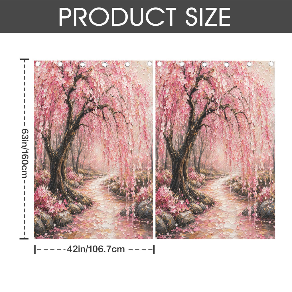 Japanese Cherry Blossom Blackout Fabric Grommet Curtain 43 x 63 inch (Set of 2)
