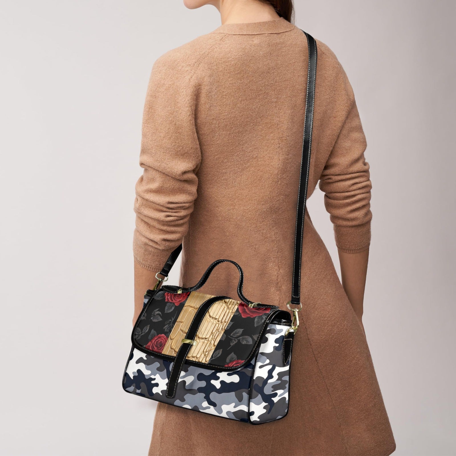 Rich and Rich Women's Gray Camouflage Rose Leather Satchel Handbag