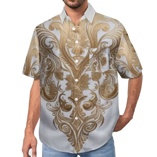 R&RH Gold Design Men's Short Sleeved Shirt Men's Mock Linen Short Sleeve Shirt - Rich and Rich Homeopportunities 