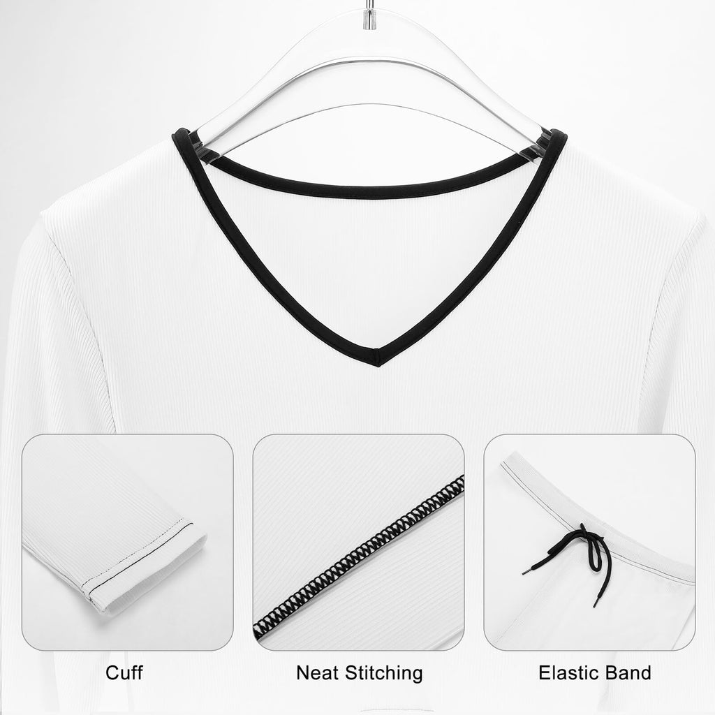 Women's V-Neck Long Sleeve Yoga Sweatshirt Set in breathable fabric