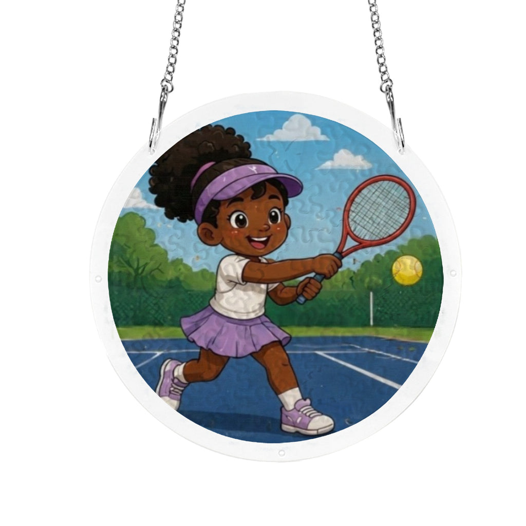 Little Tennis Star Kids Window Art Acrylic Jigsaw Puzzle Ornament - Rich and Rich Homeopportunities