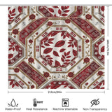 Shower curtain with Crimson Oasis design in crimson and ivory, reinforced metal grommets, 84 by 70.9 inches — rear view
