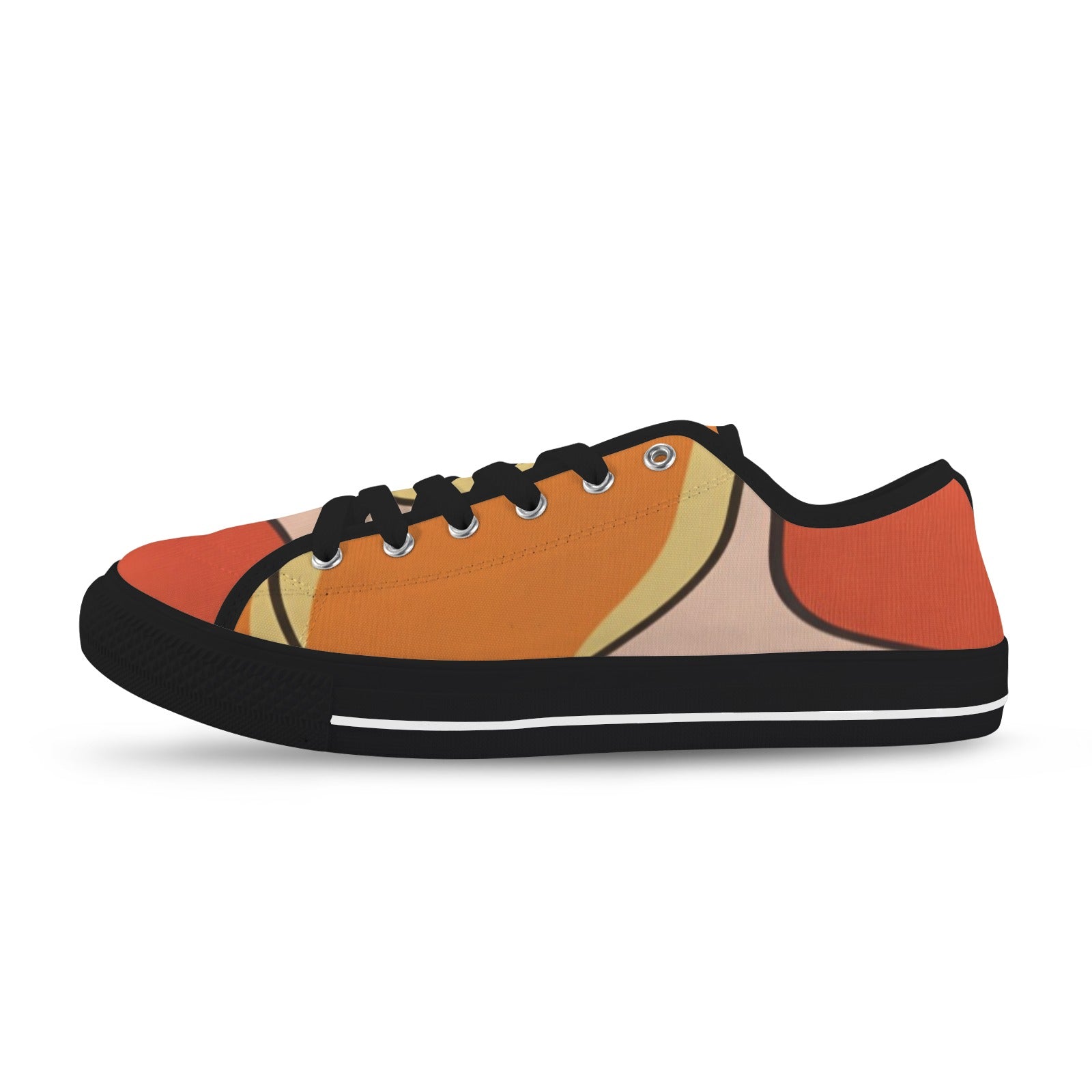 Rich and Rich Orange Abstract Women's Seattle Low Top Sneakers With Black Sole