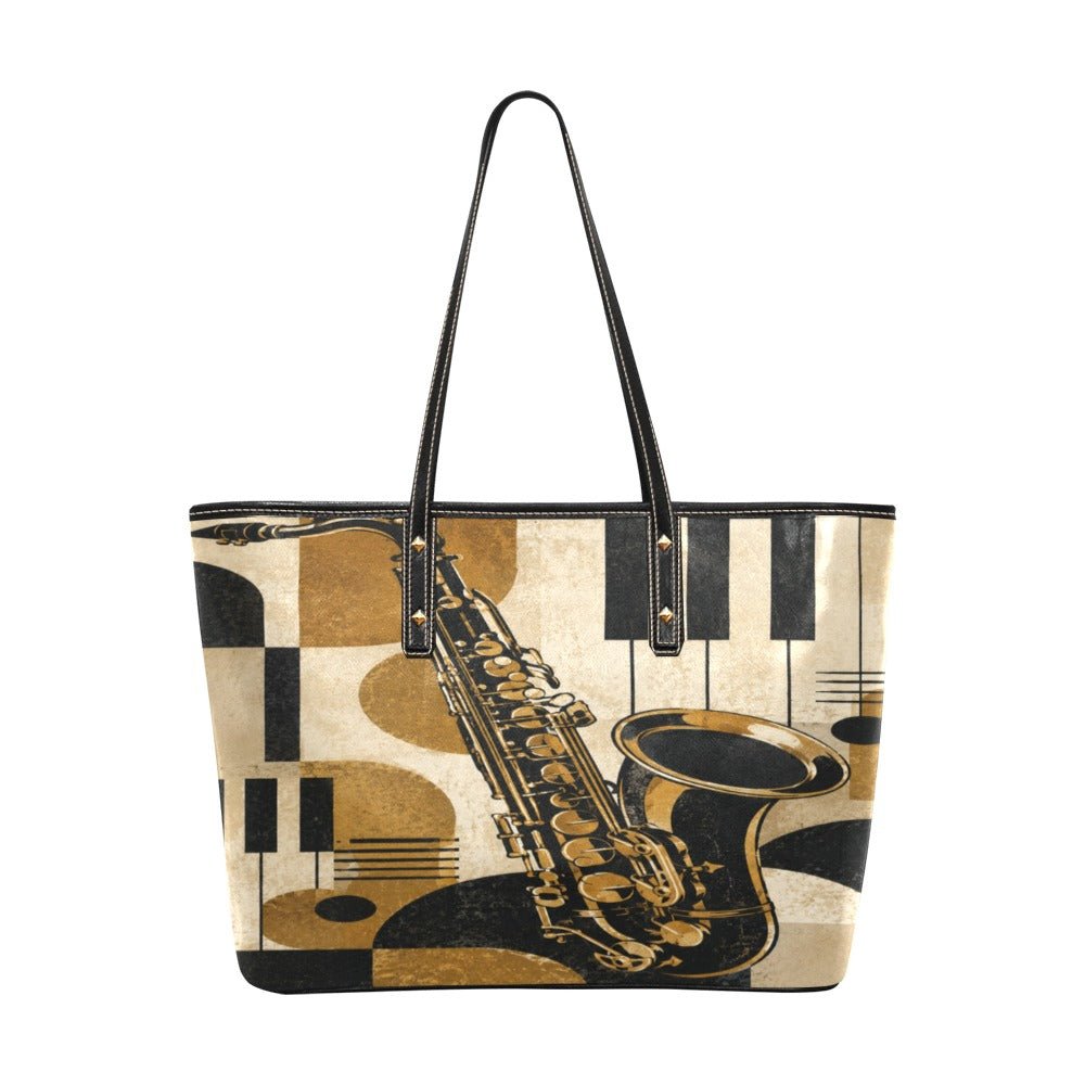 Rich and Rich Retro Jazz Vibes & Saxophone Women's PU Leather Tote Bag | Vintage Music-Inspired Fashion Handbag - Rich and Rich Homeopportunities
