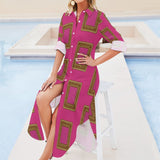 Pink long-sleeve button-up shirtdress with a split hem and relaxed long-shirt silhouette — additional view 6