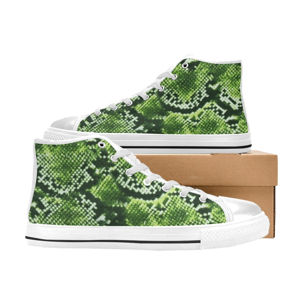 R&RH Green Abstract White Trim Women's Classic High Top Canvas Sneaker Shoes