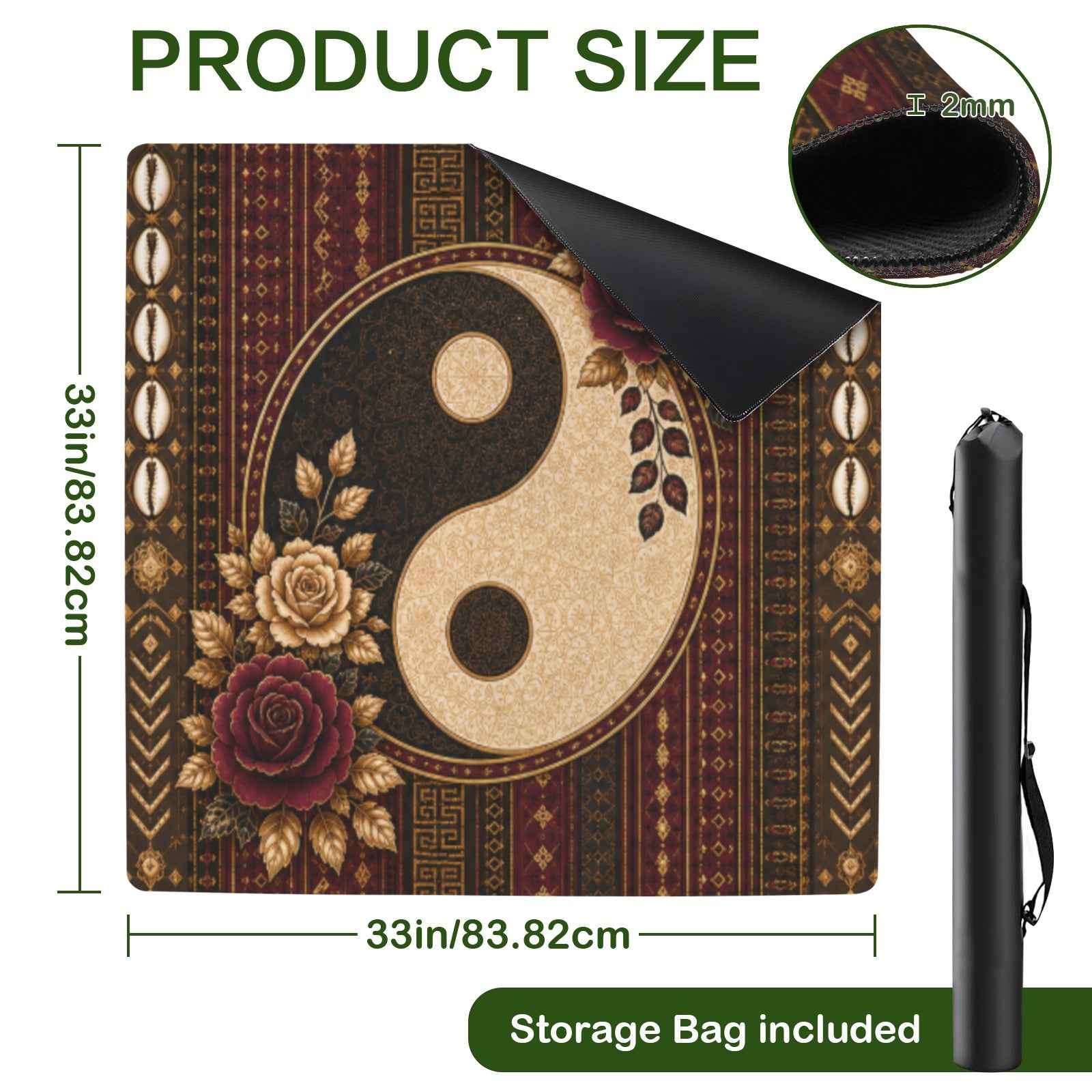 Rich and Rich Harmony Heritage Mahjong Table Mat 33x33 Inch – Stitched Edge, Non-Slip Rubber Backing, 2mm Game Mat with Storage Bag - Rich and Rich Homeopportunities