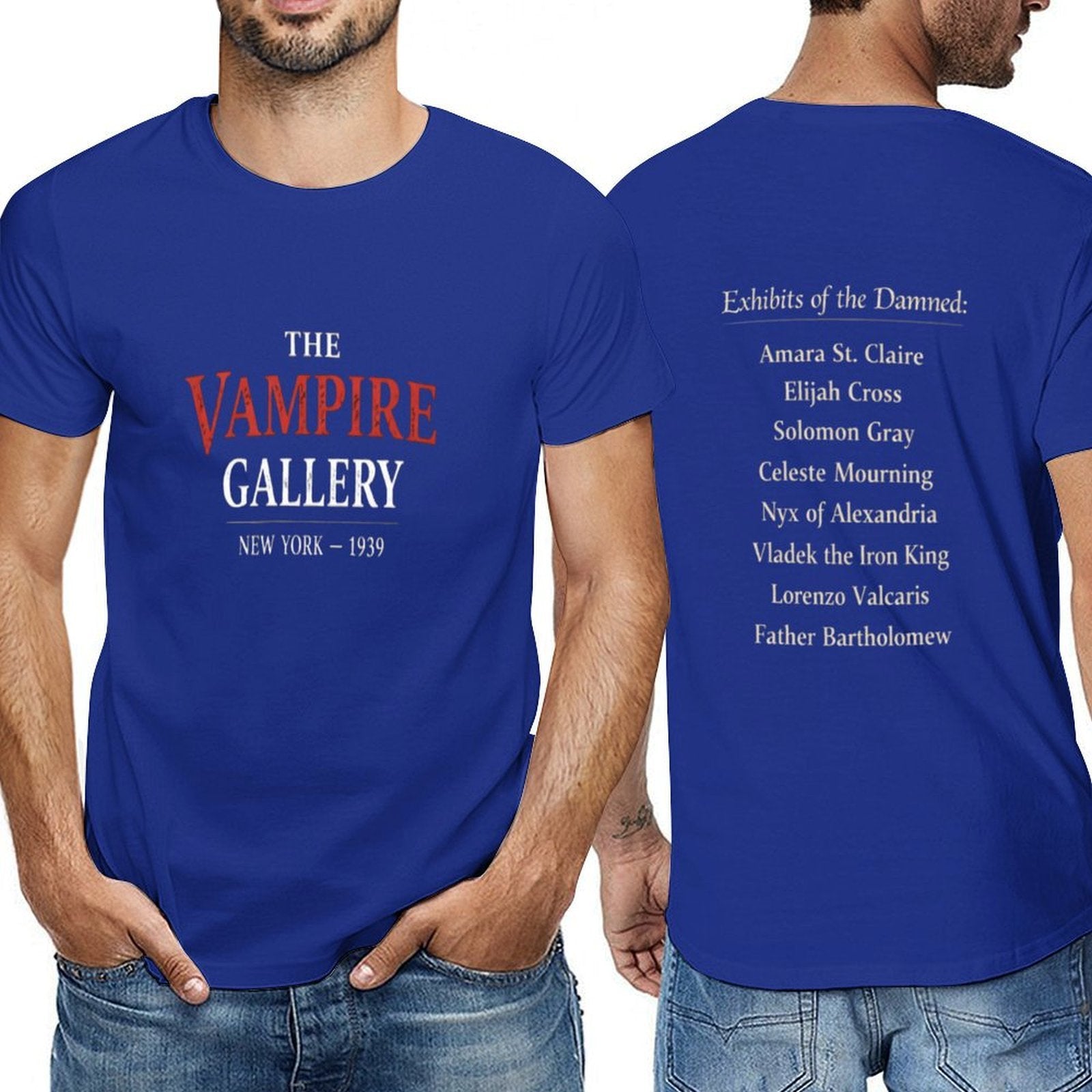 Men's short-sleeve T-shirt from The Vampire Gallery with printed design — rear view