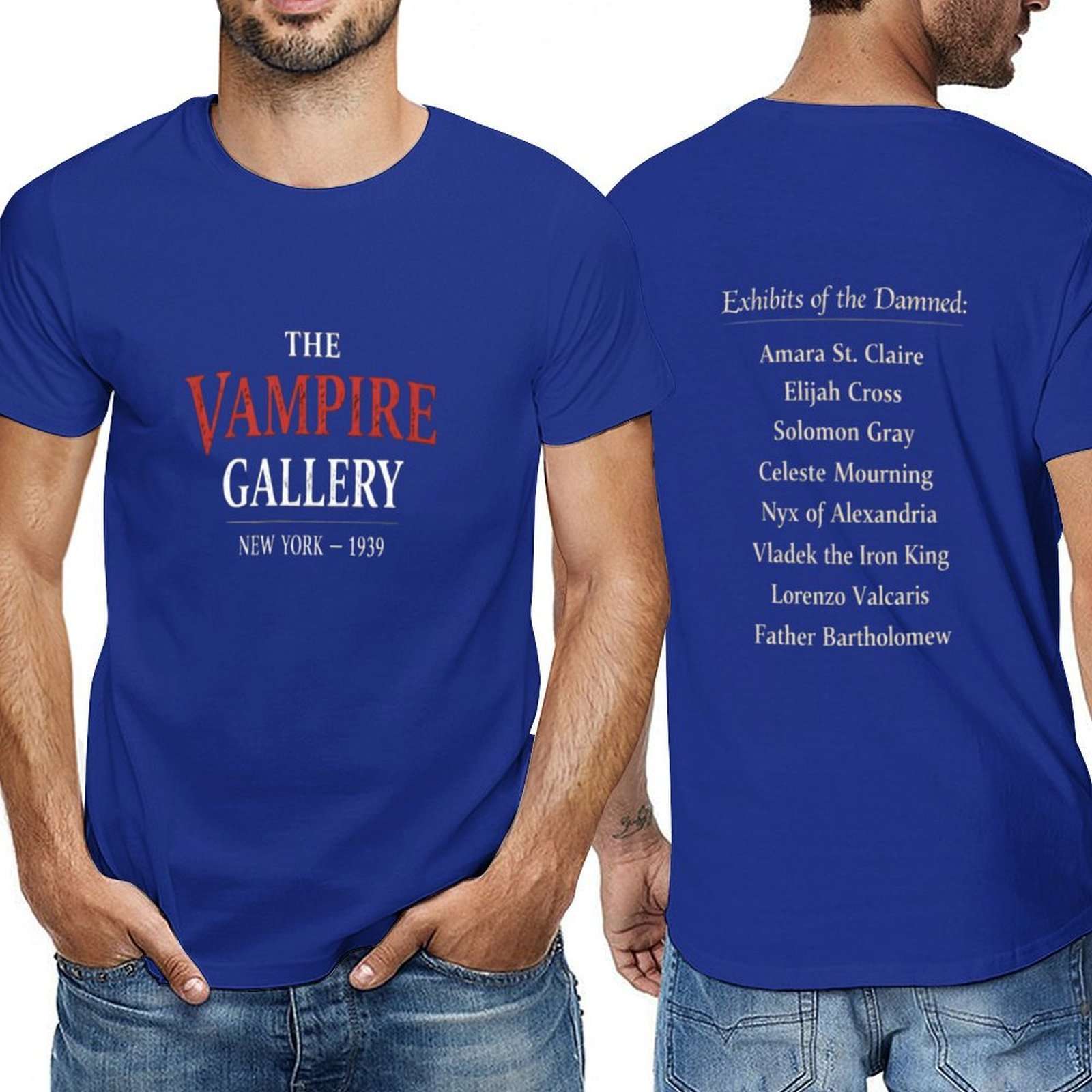 Men's short-sleeve T-shirt from The Vampire Gallery with printed design — rear view