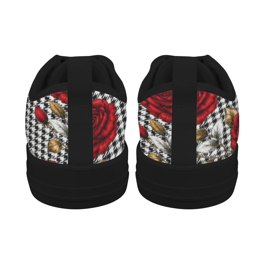 Rich and Rich Red Rose Houndstooth Low Top Women's Sneakers