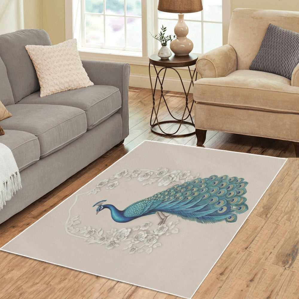 Rich and Rich Peacock Area Rug 5'3"x4' with vibrant peacock design and plush texture