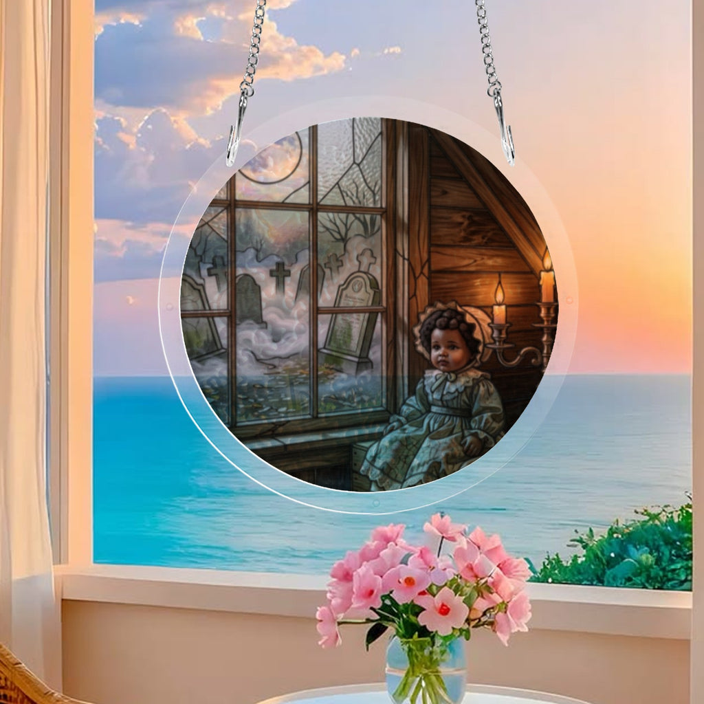 Rich and Rich Assembled Round Acrylic Haunted Doll Jigsaw Puzzle Window Ornament - Rich and Rich Homeopportunities