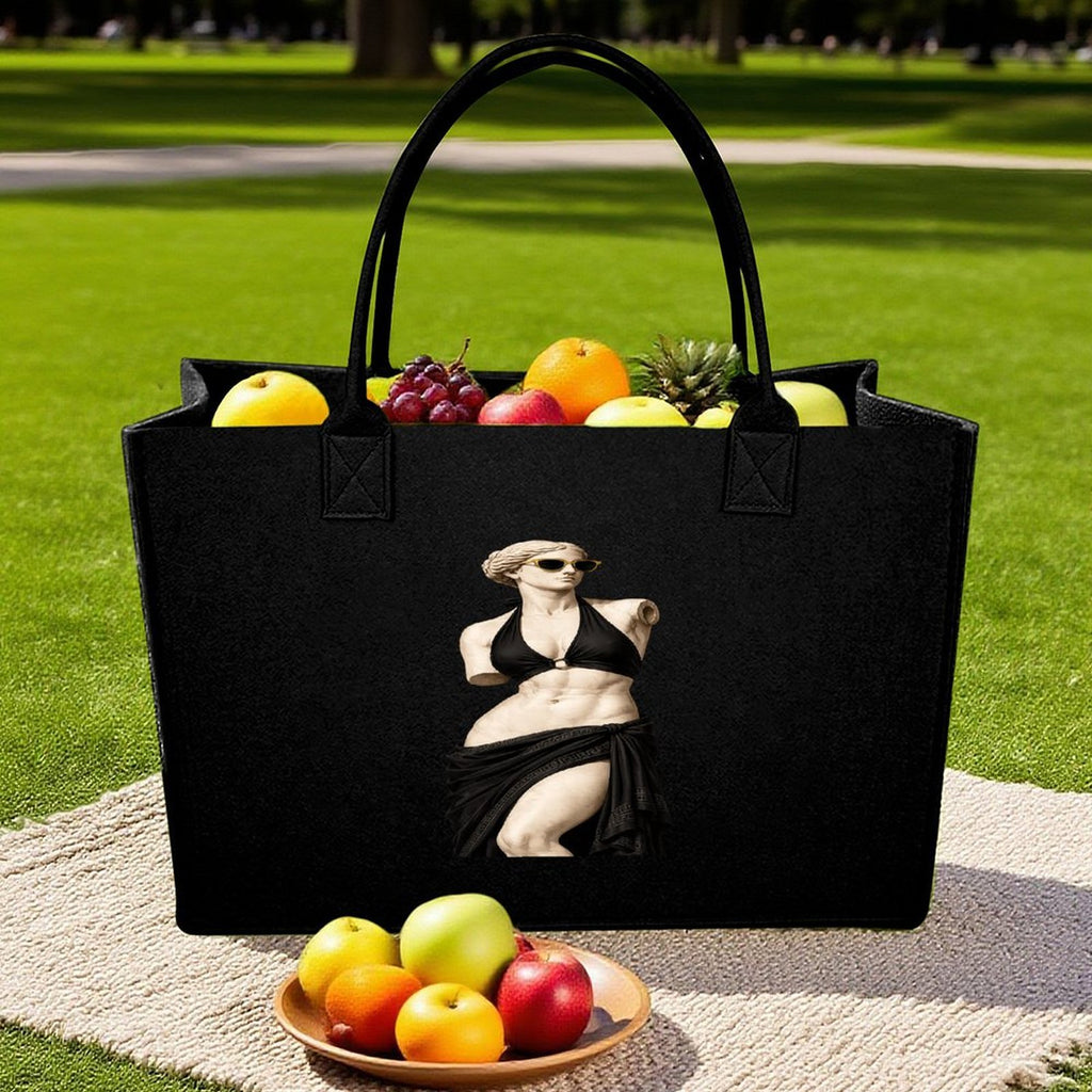 Rich and Rich Modern Goddess Black Felt Tote Bag | Premium Reusable Shopping, Work & Travel Tote | Made in USA - Rich and Rich Homeopportunities