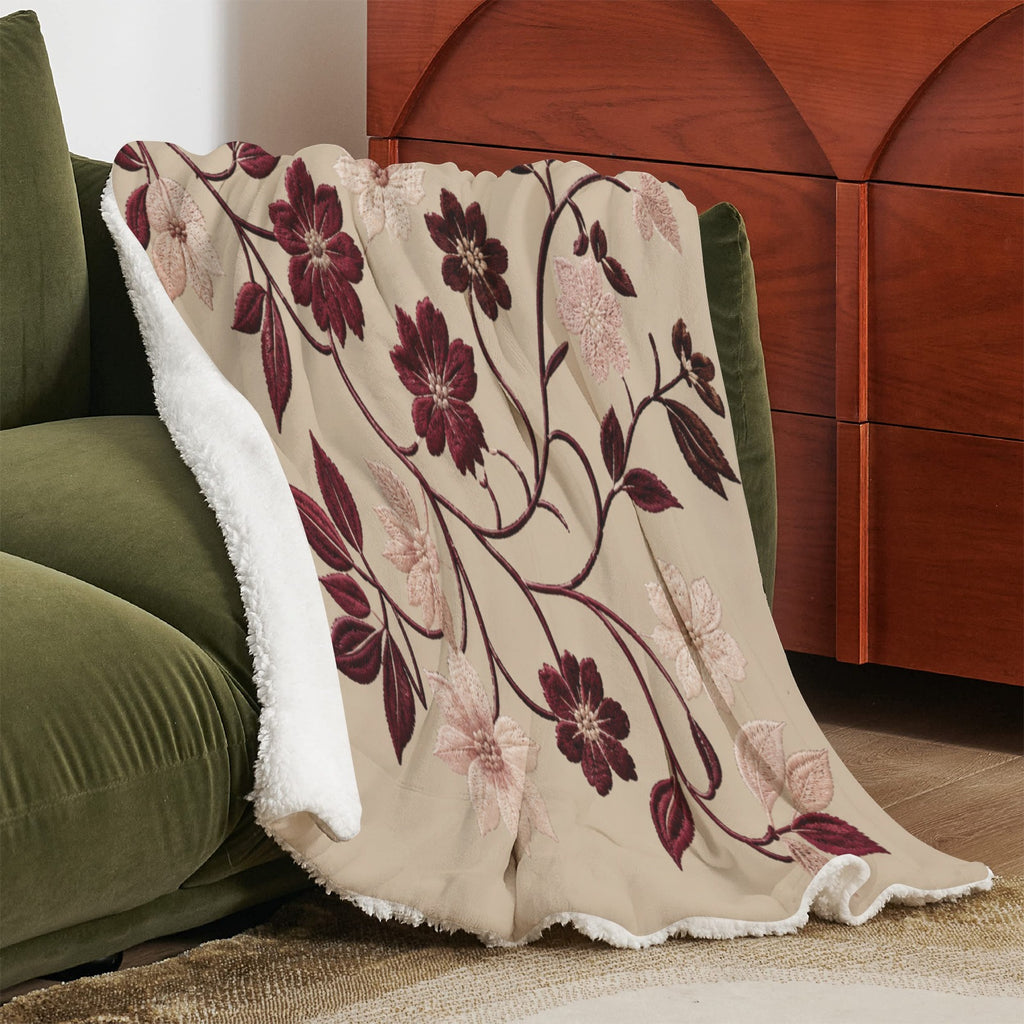 Rich and Rich Burgundy Blossom Luxe Throw Sherpa Fleece Blanket 50"x60" - Rich and Rich Homeopportunities
