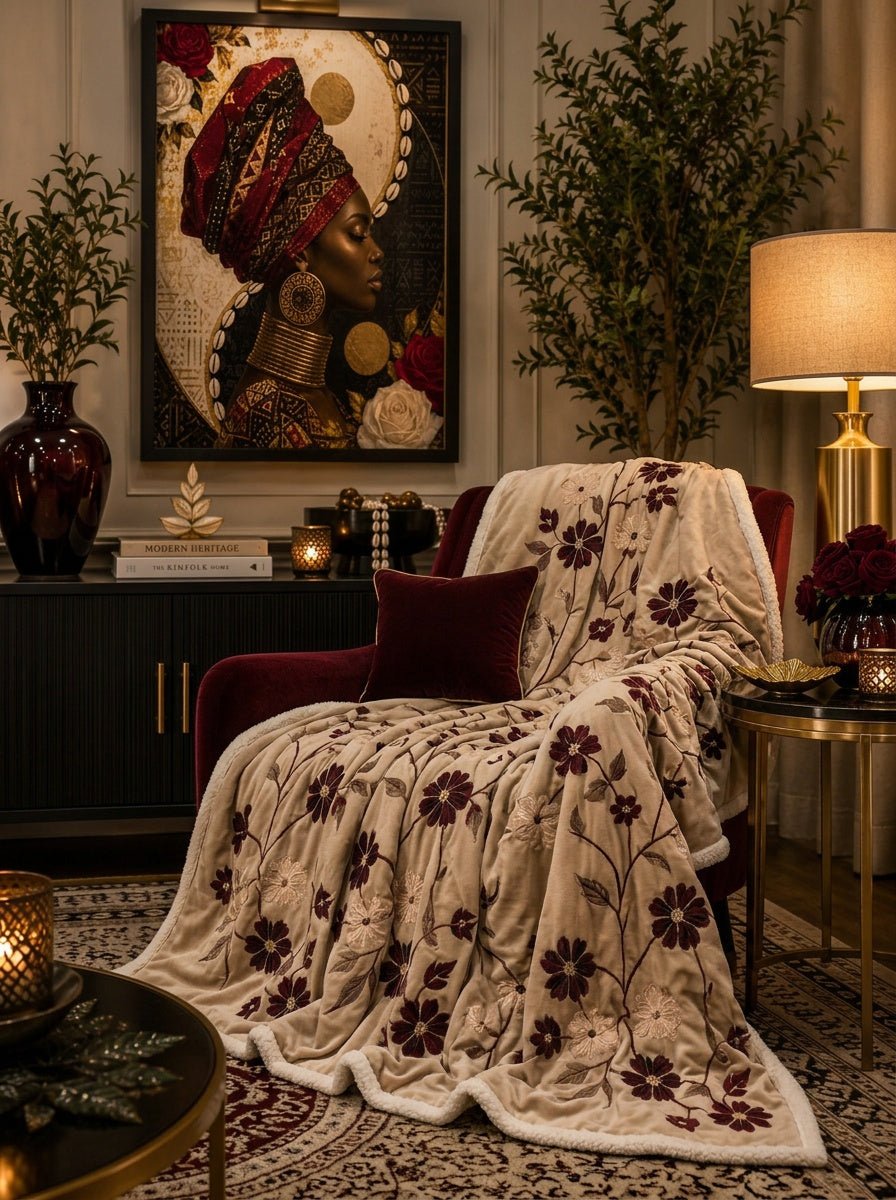 Rich and Rich Burgundy Blossom Luxe Throw Sherpa Fleece Blanket 50"x60" - Rich and Rich Homeopportunities